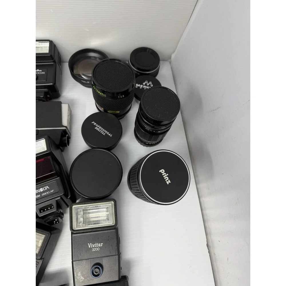 HUGE Camera Flash, Lens, And Body Lot. 21 Flashes, 3 Cameras, 8 Lens FOR PARTS